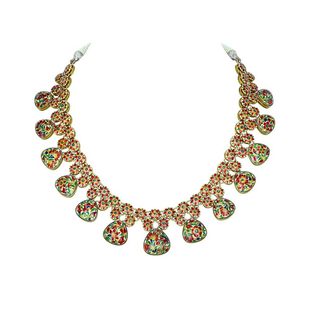Triangle Polki Necklace with Blue Enamel